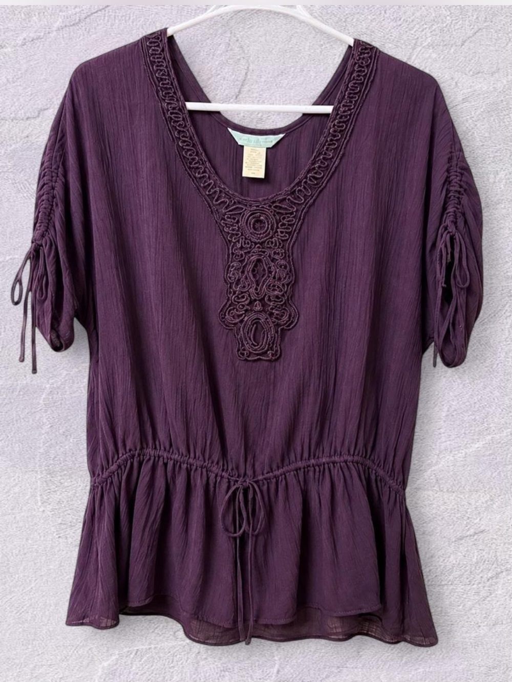 GUESS by Marciano Violet Sheer Embroidered Neck Blouse W/Removable Cami Medium